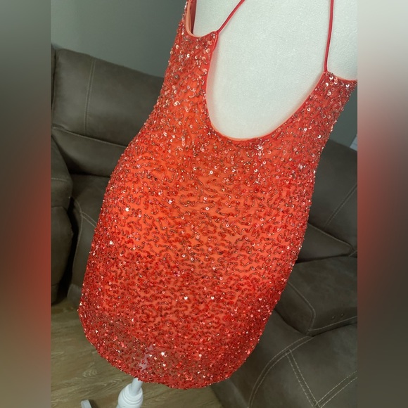 NWT Retrofete Mich Sequin Mini Dress Peach Coral Ombrè Sz L Sexy Cocktail Party - Picture 11 of 16